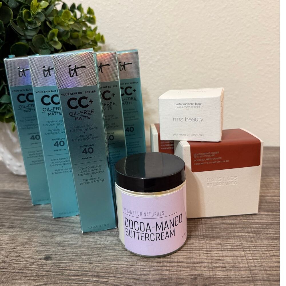 9 Pcs DARKER SKIN BEAUTY BUNDLE-It Cosmetics, Haus Labs, RMS Beauty Foundations
